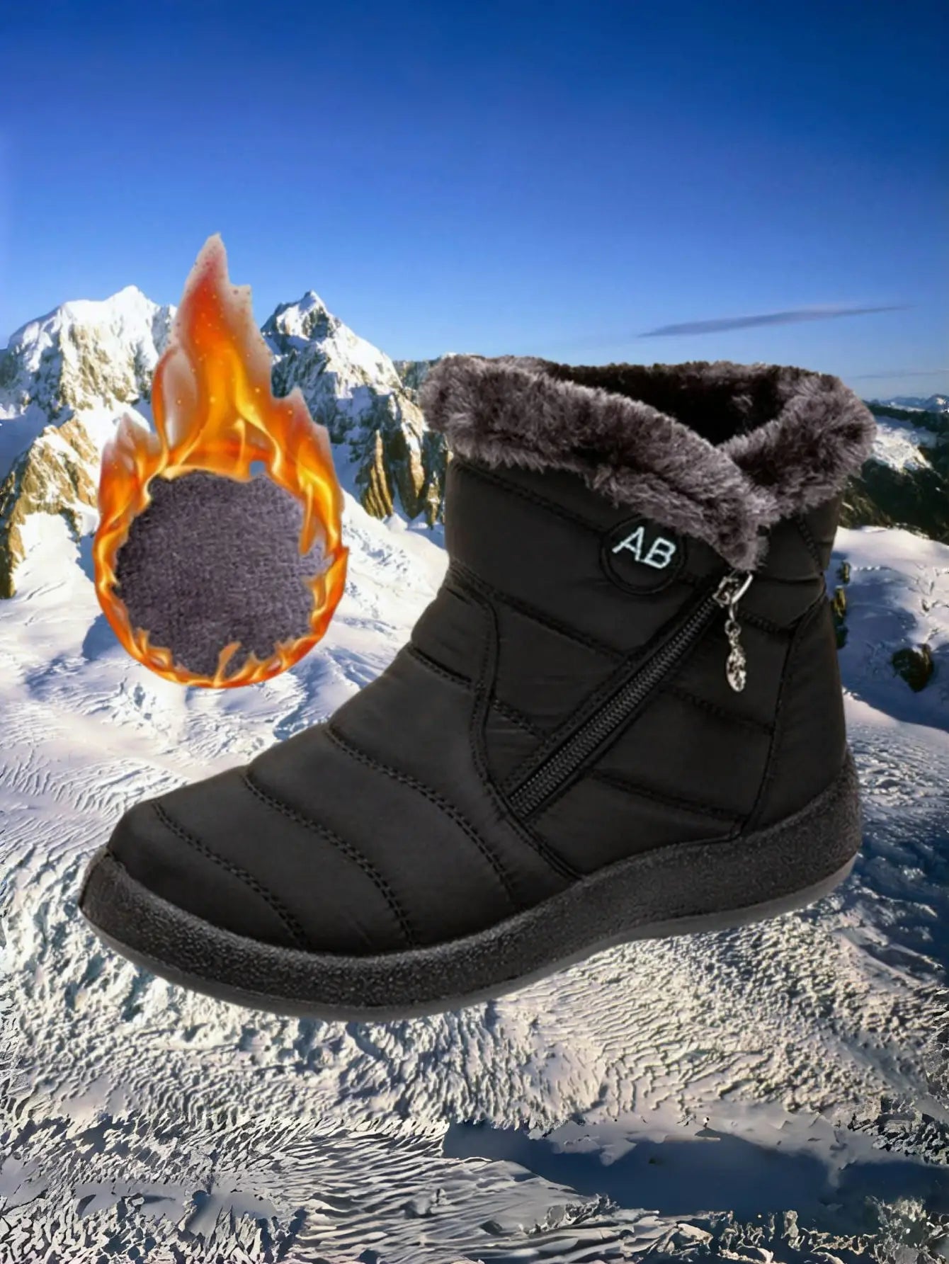 Bottes d'Hiver Femme Imperméables Fourrure Synthétique Fermeture Éclair Neige Froid - Hiverline