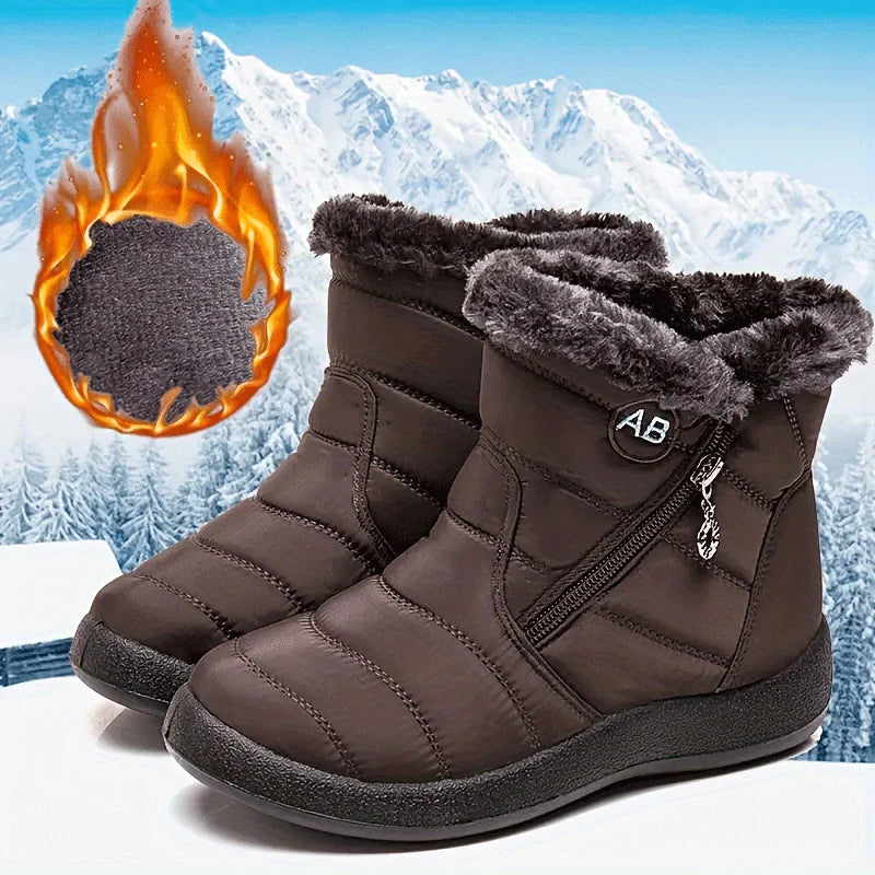 Bottes d'Hiver Femme Imperméables Fourrure Synthétique Fermeture Éclair Neige Froid - Hiverline