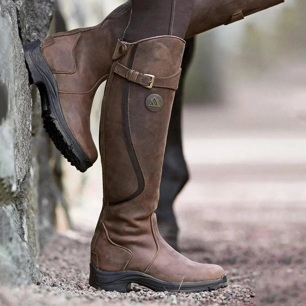 Bottes Équestres Hautes Femme Imperméables Cuir Pleine Fleur Toutes Saisons - Hiverline