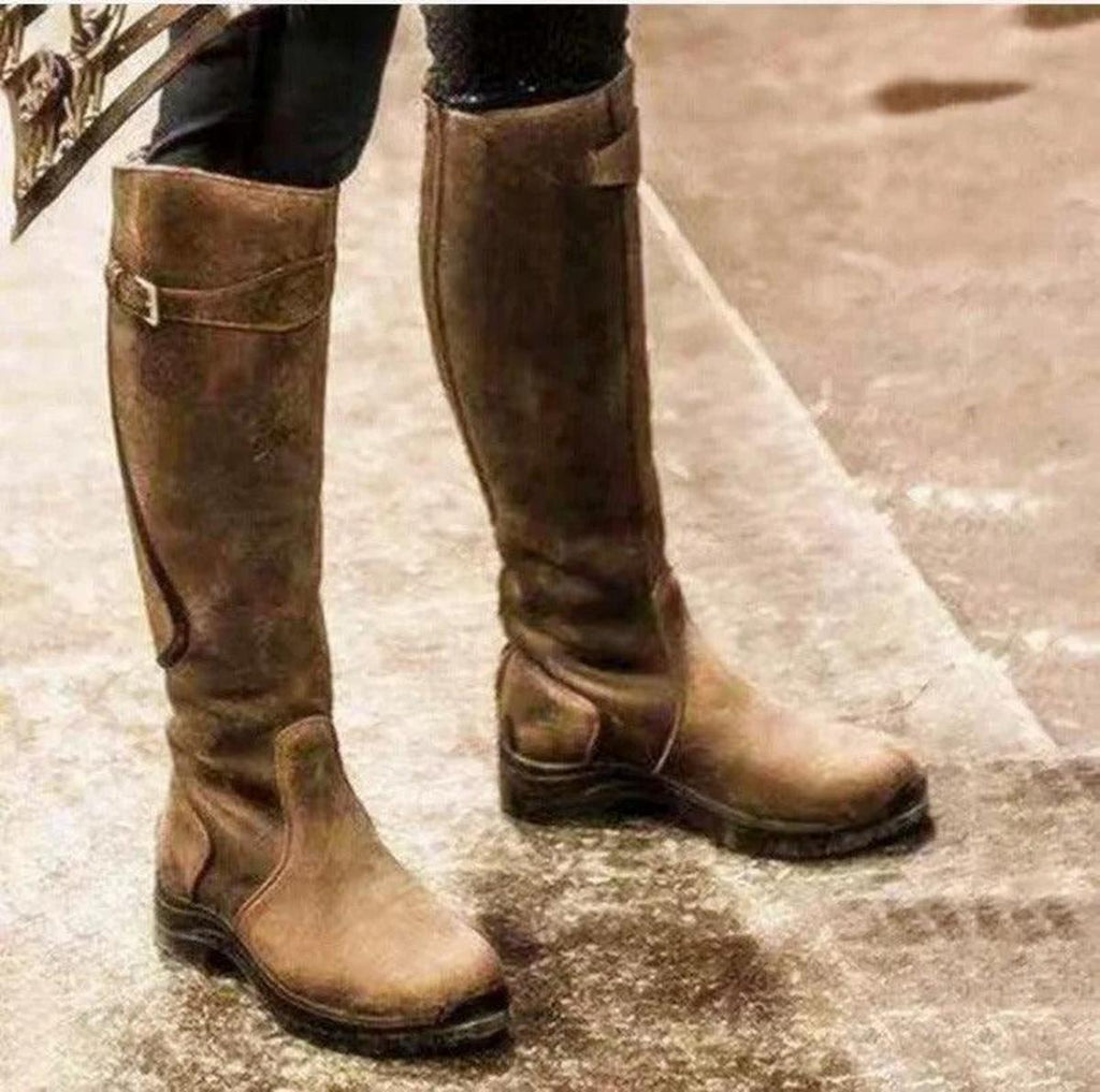 Bottes Équestres Hautes Femme Imperméables Cuir Pleine Fleur Toutes Saisons - Hiverline