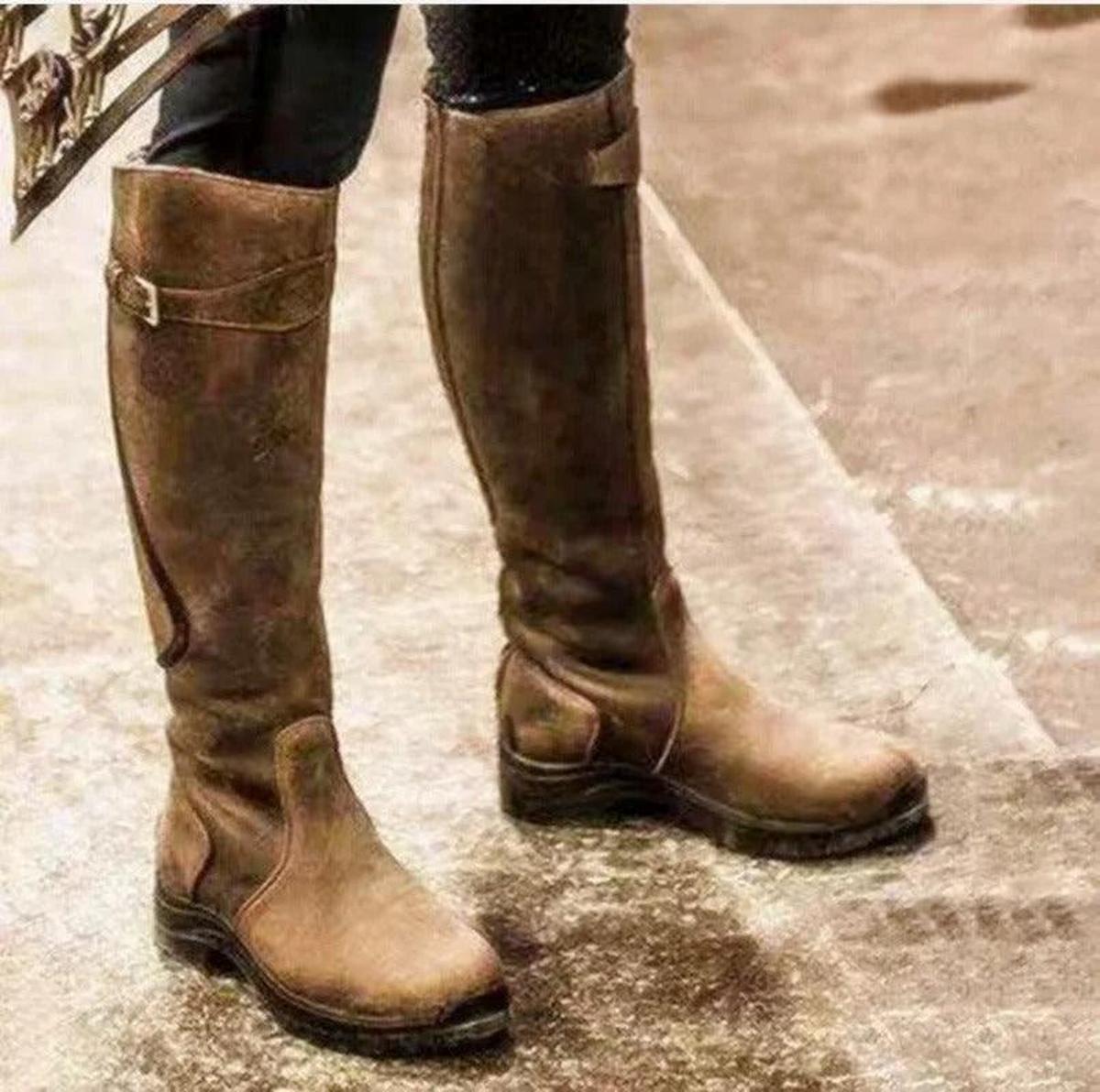 Bottes Équestres Hautes Femme Imperméables Cuir Pleine Fleur Toutes Saisons - Hiverline