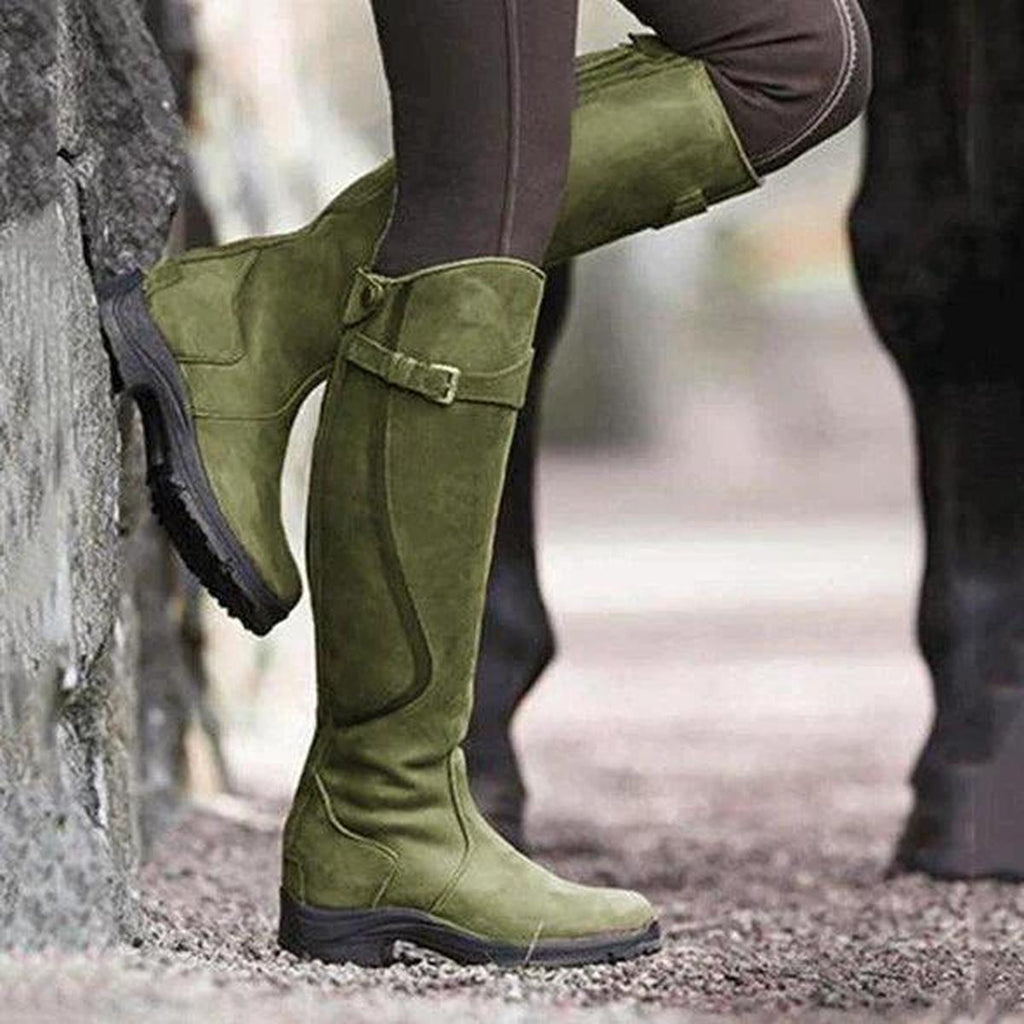 Bottes Équestres Hautes Femme Imperméables Cuir Pleine Fleur Toutes Saisons - Hiverline