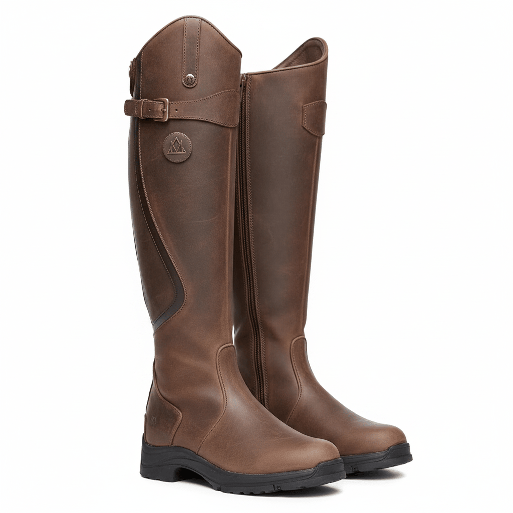 Bottes Équestres Hautes Femme Imperméables Cuir Pleine Fleur Toutes Saisons - Hiverline