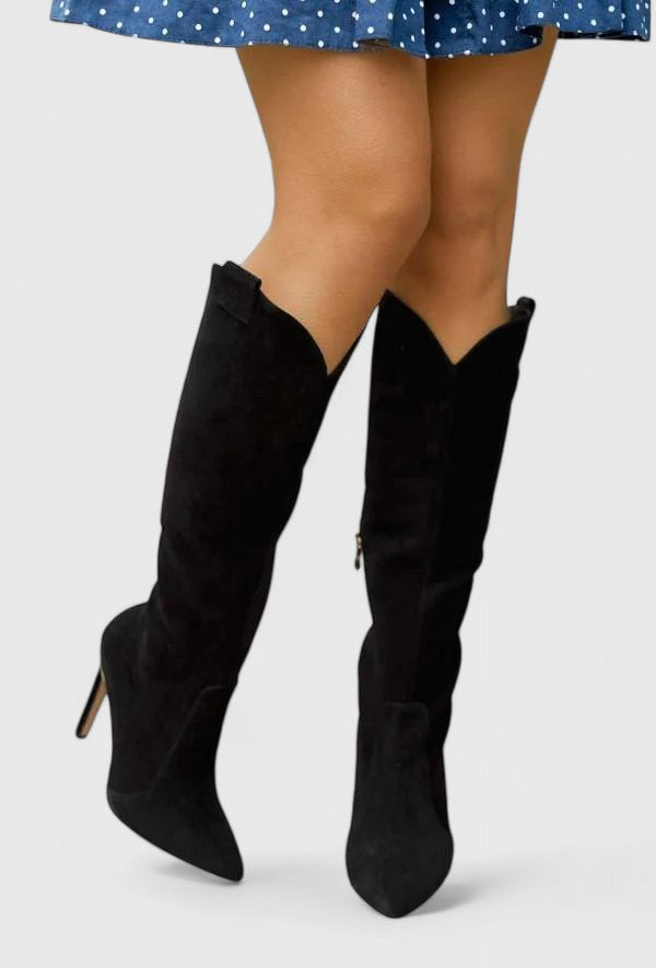 Bottes Femme Cuir Talon Aiguille Hauteur Genou Bout Pointu - Hiverline