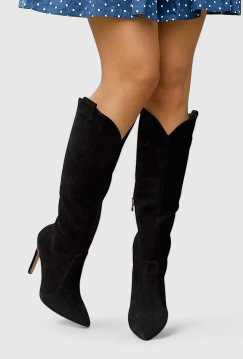 Bottes Femme Cuir Talon Aiguille Hauteur Genou Bout Pointu - Hiverline