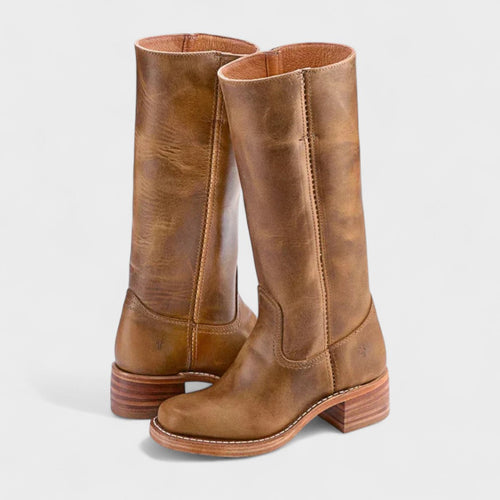Bottes Femme Cuir Tige Haute à Talon Carré - Hiverline