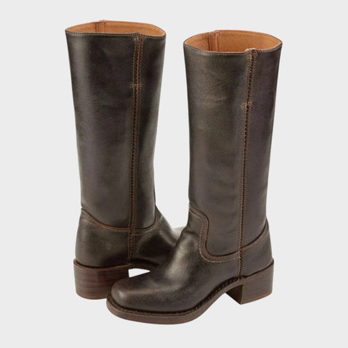 Bottes Femme Cuir Tige Haute à Talon Carré - Hiverline