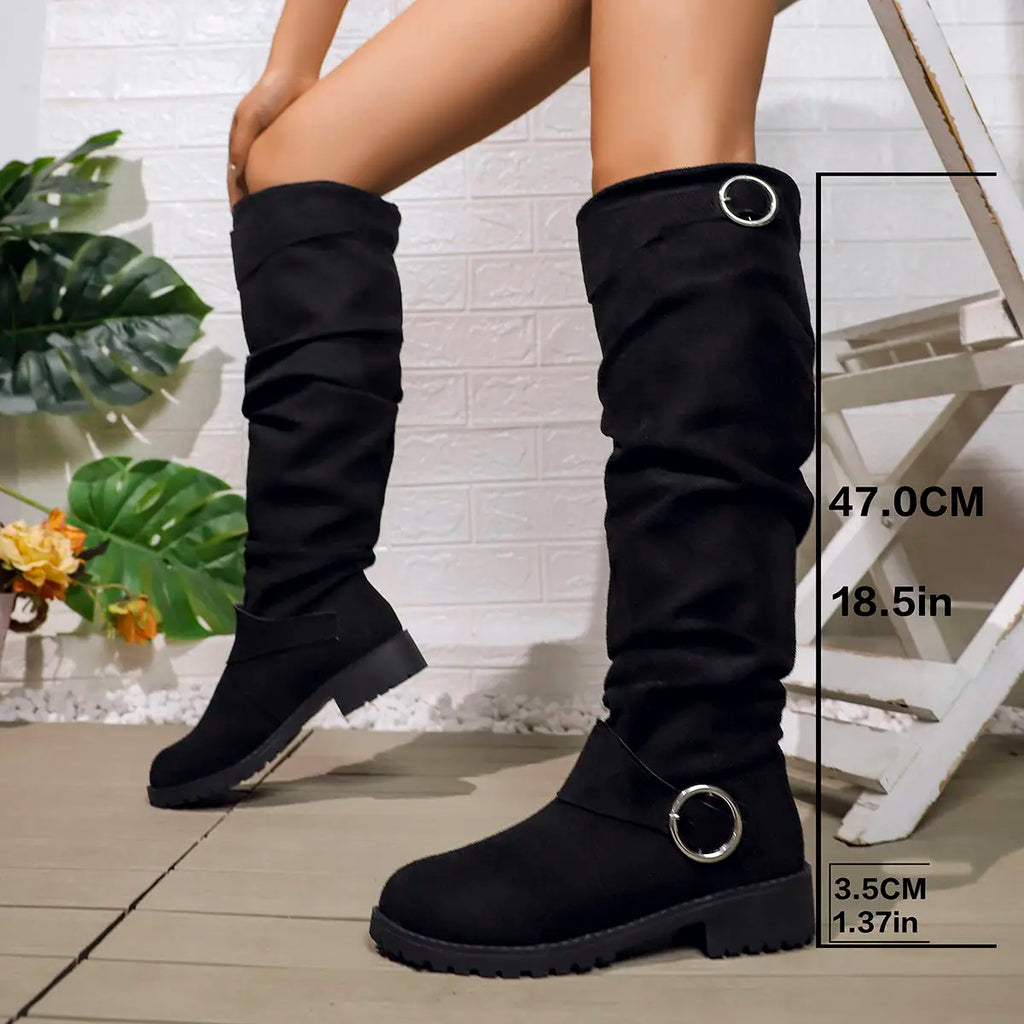 Bottes Femme Cuissardes Plates Effet Froncé à Boucles - Hiverline
