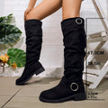Bottes Femme Cuissardes Plates Effet Froncé à Boucles - Hiverline