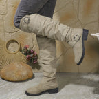 Bottes Femme Cuissardes Plates Effet Froncé à Boucles - Hiverline