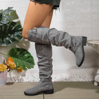 Bottes Femme Cuissardes Plates Effet Froncé à Boucles - Hiverline