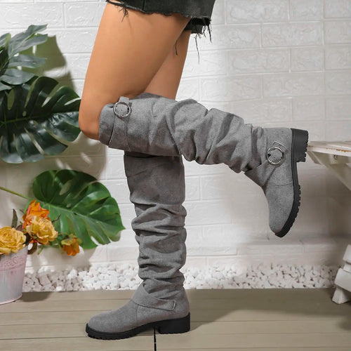 Bottes Femme Cuissardes Plates Effet Froncé à Boucles - Hiverline