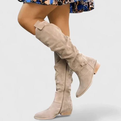Bottes Femme Hautes à Talon Bloc Bout Pointu Effet Froncé - Hiverline
