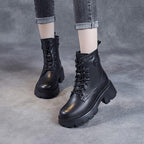 Bottes Femme Plateforme Chunky à Lacets Cuir Casual Automne Hiver - Hiverline