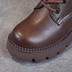 Bottes Femme Plateforme Chunky à Lacets Cuir Casual Automne Hiver - Hiverline