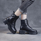 Bottes Femme Plateforme Chunky à Lacets Cuir Casual Automne Hiver - Hiverline