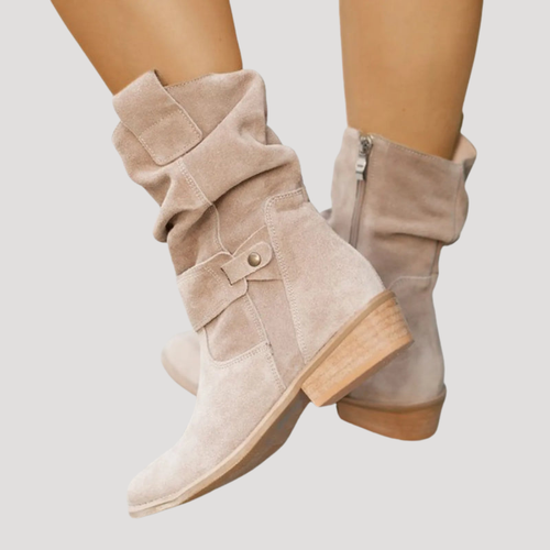 Bottes Femme Slouchy Daim Tige Froncée Talon Plat - Hiverline