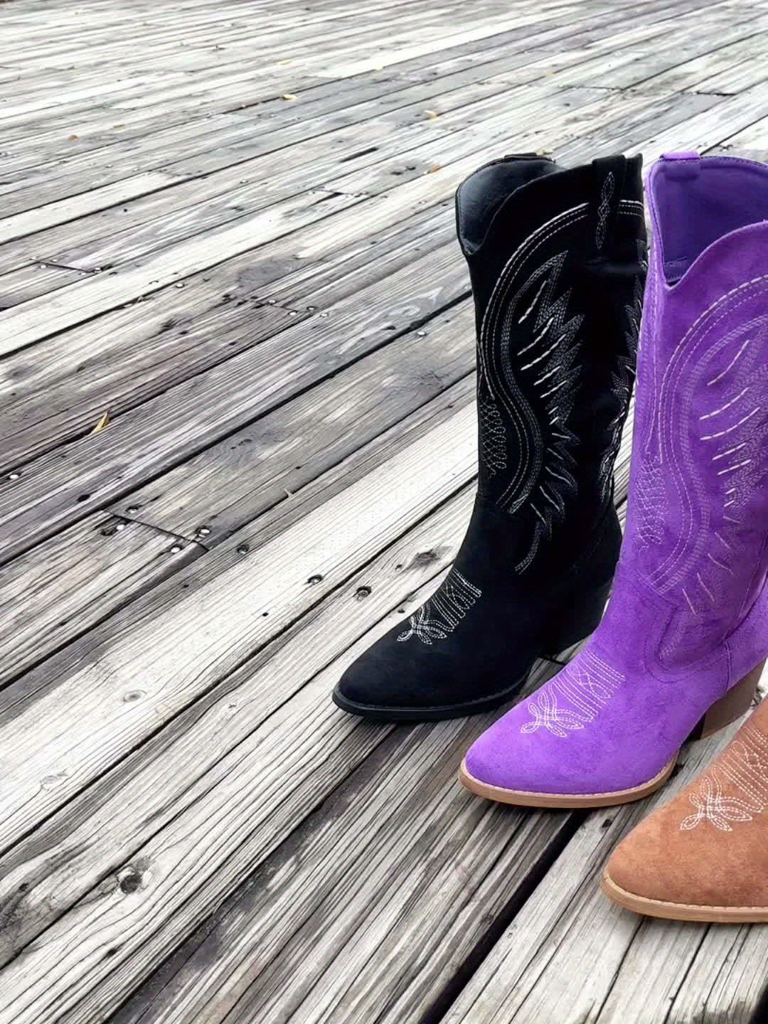 Bottes Femme Western Brodées Talon Bloc Mi-Mollet - Hiverline