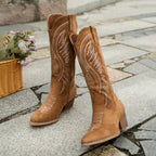 Bottes Femme Western Brodées Talon Bloc Mi-Mollet - Hiverline