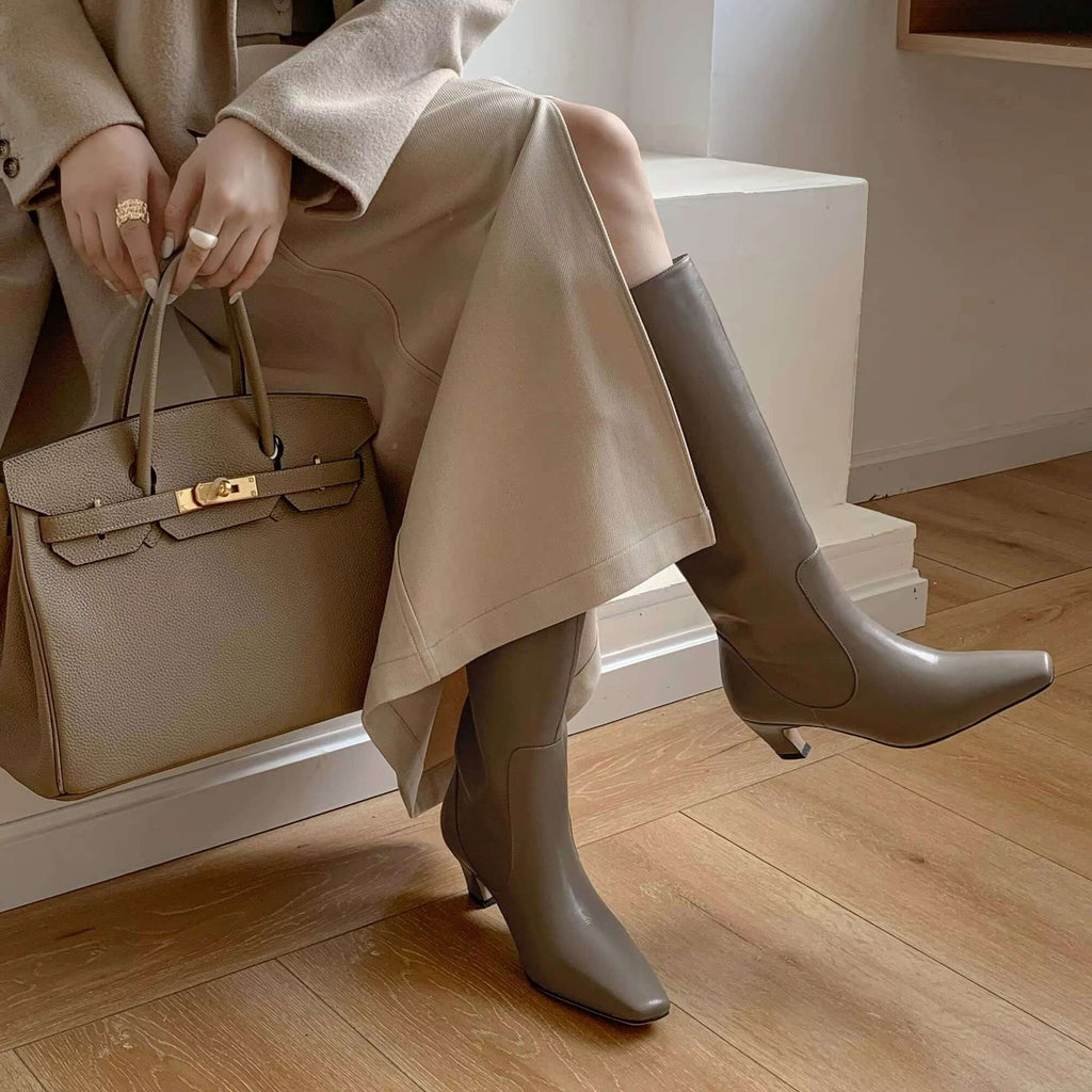 Bottes Hautes Femme Jusqu'aux Genoux Talon Moyen Carré Bureau Automne Hiver - Hiverline