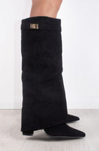 Bottes Montantes Femme à Revers Suédine Boucle Dorée Soirée Western - Hiverline