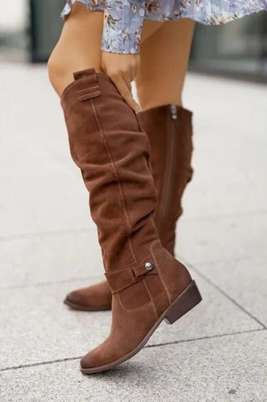 Bottes Slouch Femme au-Dessus du Genou à Fermeture Éclair Latérale Talon Bloc Automne Hiver - Hiverline