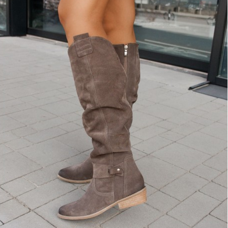 Bottes Slouch Femme au-Dessus du Genou à Fermeture Éclair Latérale Talon Bloc Automne Hiver - Hiverline