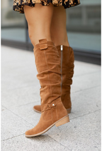 Bottes Slouch Femme au-Dessus du Genou à Fermeture Éclair Latérale Talon Bloc Automne Hiver - Hiverline