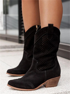 Bottes Western Femme Ajourées Bout Pointu Talon Bloc Cowboy - Hiverline