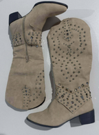 Bottes Western Femme Cloutées Hauteur Genou Bout Pointu Talon Bloc - Hiverline