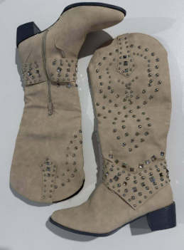Bottes Western Femme Cloutées Hauteur Genou Bout Pointu Talon Bloc - Hiverline