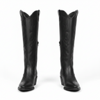 Bottes Western Femme Hauteur Genou Brodées Talon Bloc Hiver - Hiverline