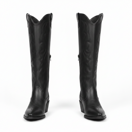 Bottes Western Femme Hauteur Genou Brodées Talon Bloc Hiver - Hiverline