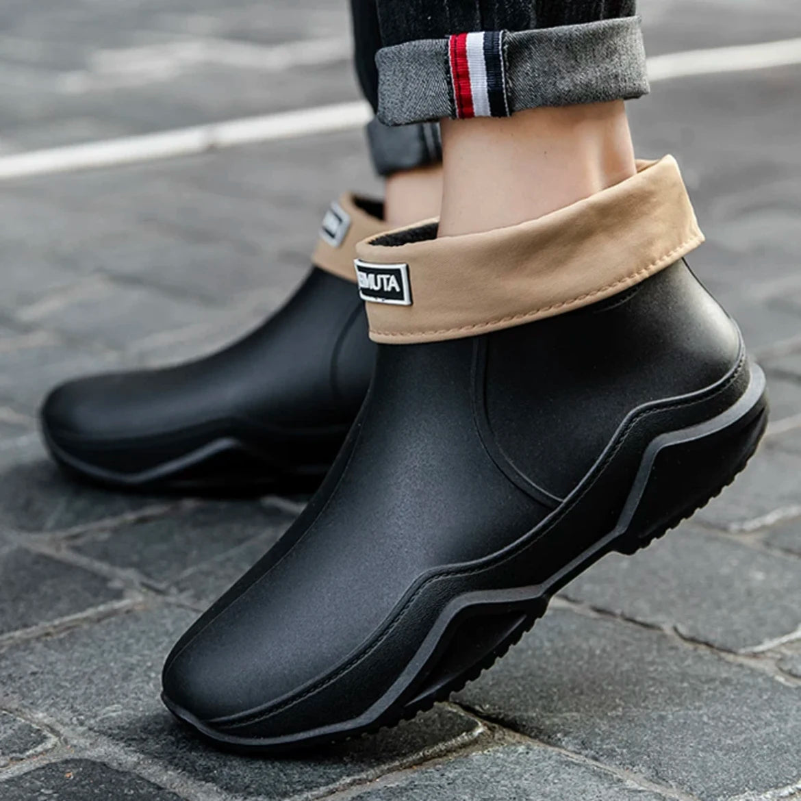 Bottine de Pluie Slip-On à Tige Courte et Semelle Épaisse - Hiverline