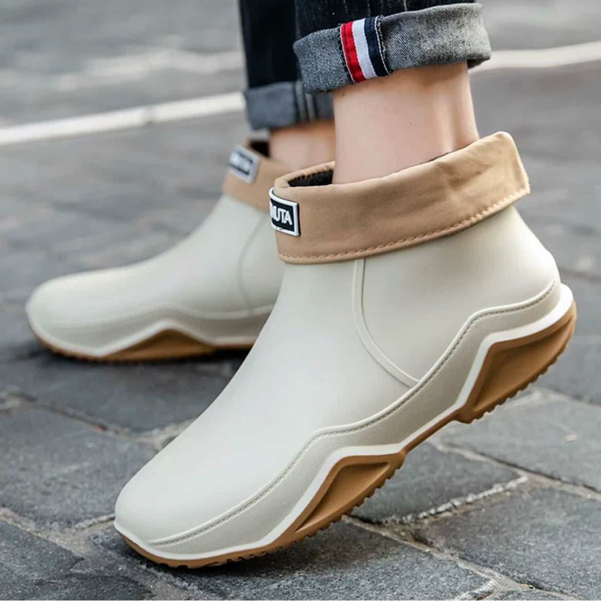Bottine de Pluie Slip-On à Tige Courte et Semelle Épaisse - Hiverline