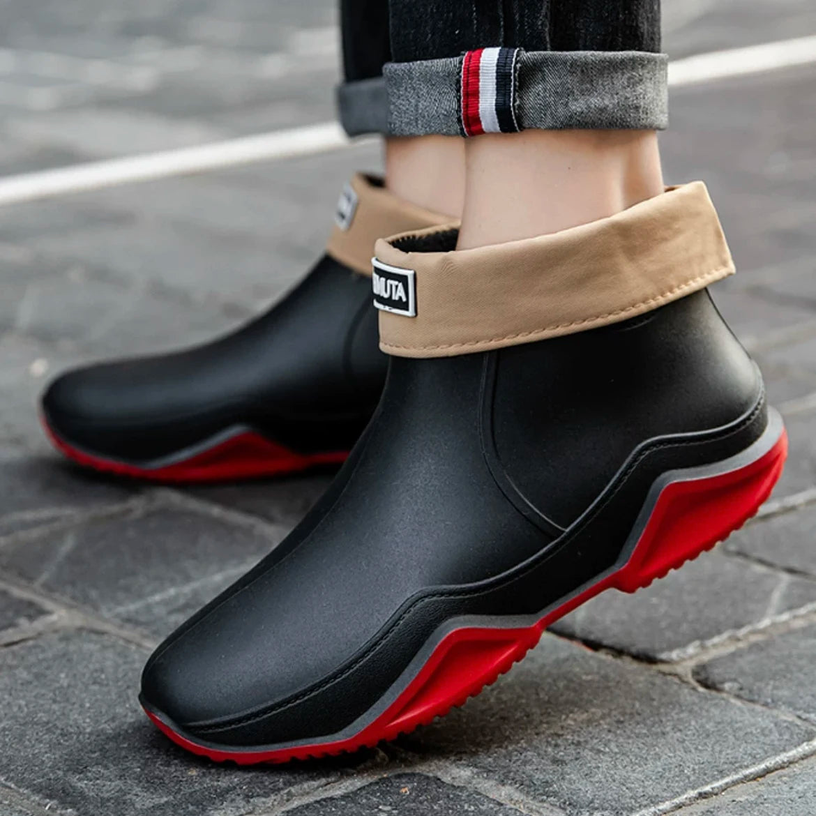 Bottine de Pluie Slip-On à Tige Courte et Semelle Épaisse - Hiverline