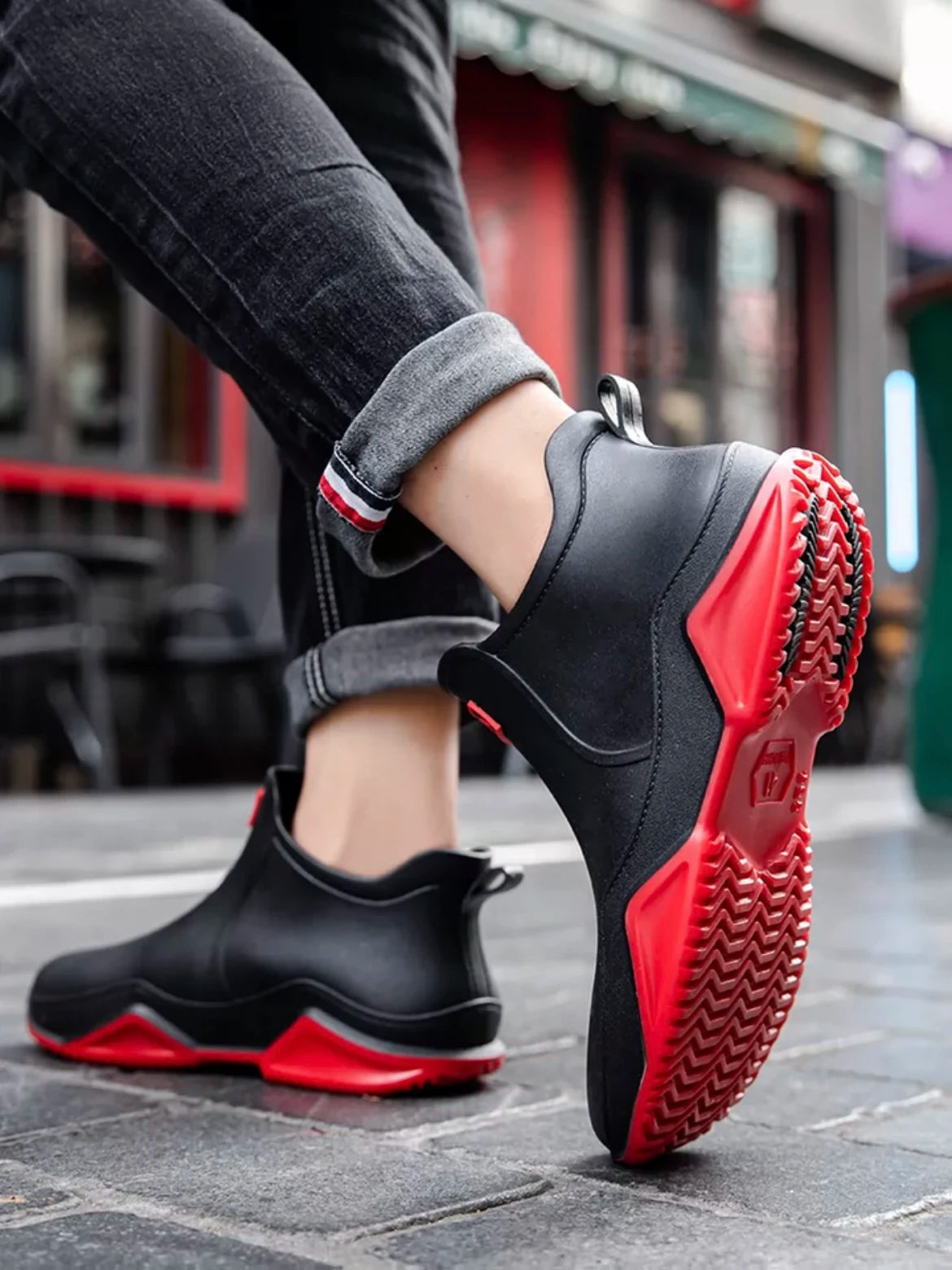 Bottine de Pluie Slip-On à Tige Courte et Semelle Épaisse - Hiverline