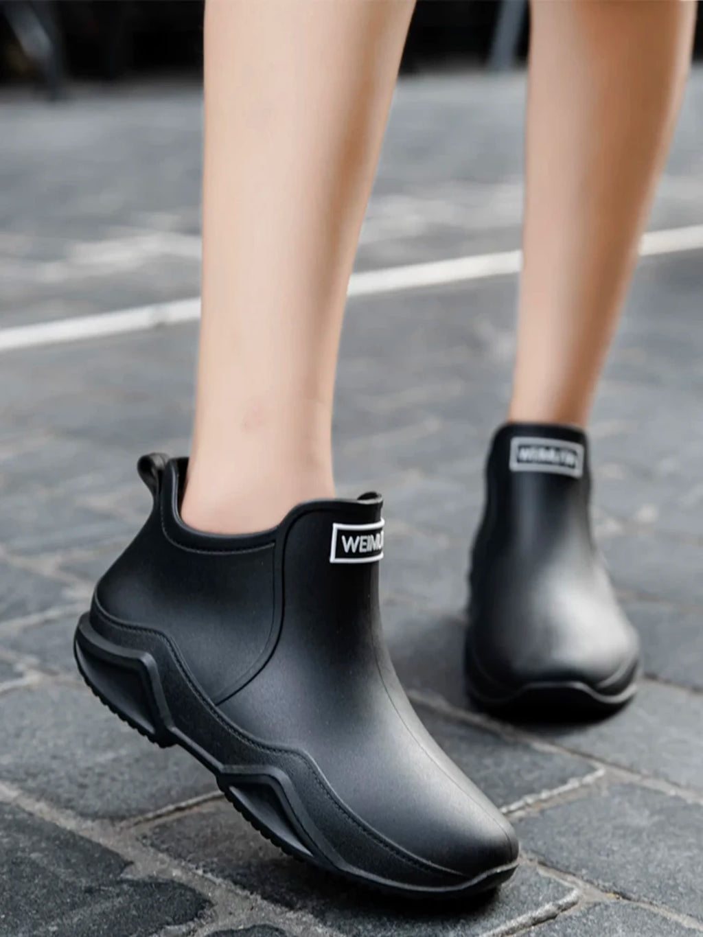 Bottine de Pluie Slip-On à Tige Courte et Semelle Épaisse - Hiverline