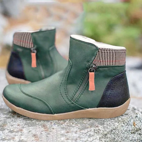 Bottine Femme Plate Zippée Bout Rond Bimatière - Hiverline