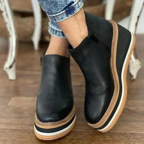 Bottines Compensées Femme Fermeture Éclair Plateforme Rayée Casual Automne - Hiverline