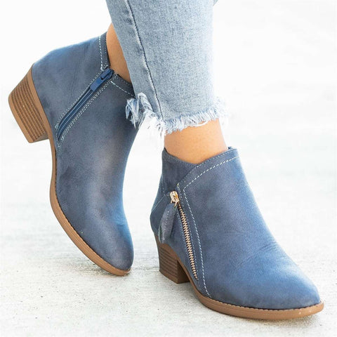 Bottines Femme à Cheville Zippées Talon Bloc Casual Automne Hiver - Hiverline