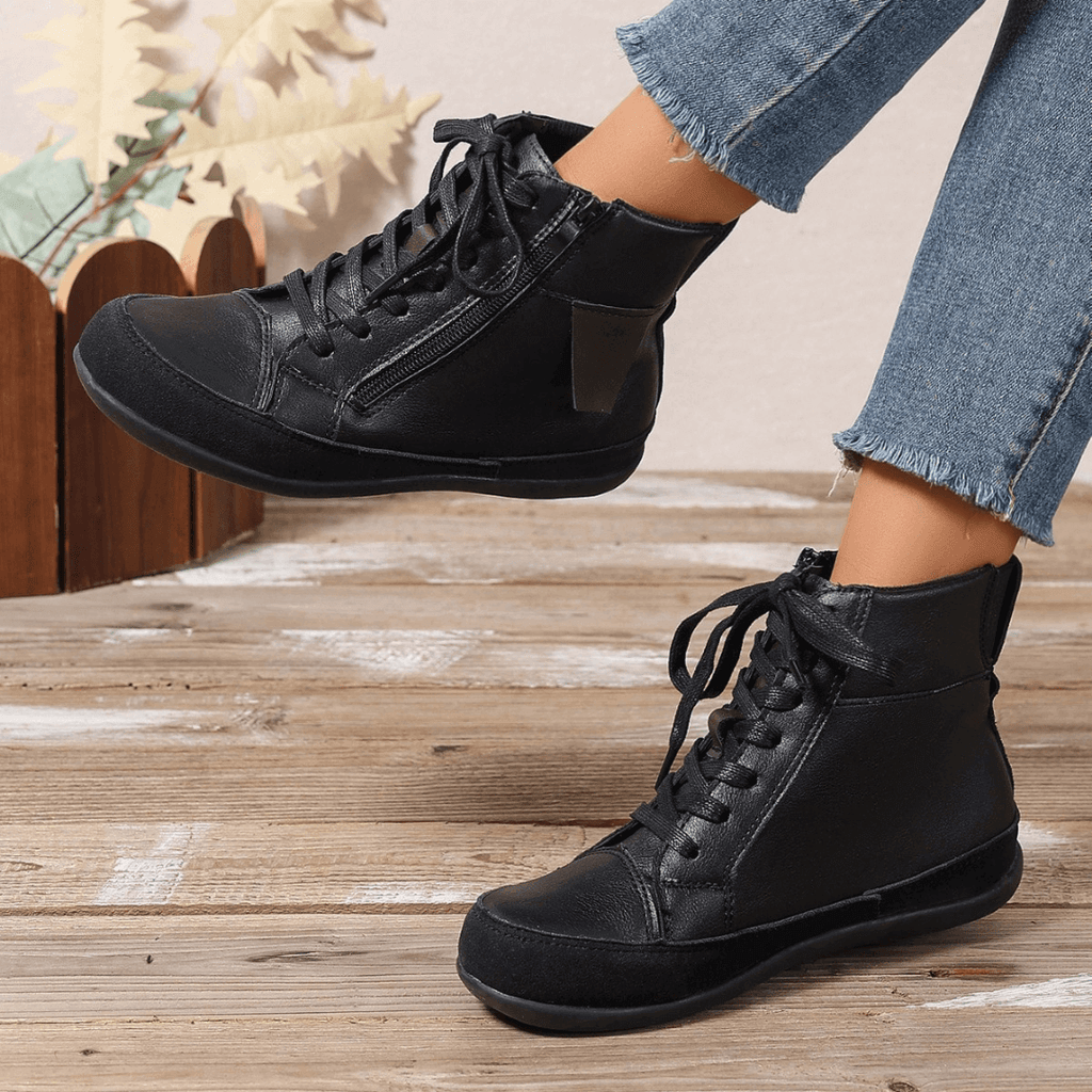 Bottines Femme à Lacets Fermeture Éclair Latérale Bout Rond Casual Automne Hiver - Hiverline