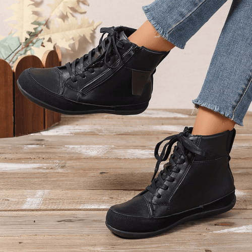 Bottines Femme à Lacets Fermeture Éclair Latérale Bout Rond Casual Automne Hiver - Hiverline