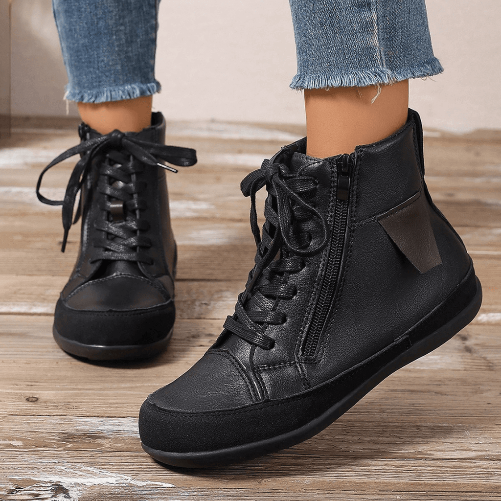 Bottines Femme à Lacets Fermeture Éclair Latérale Bout Rond Casual Automne Hiver - Hiverline