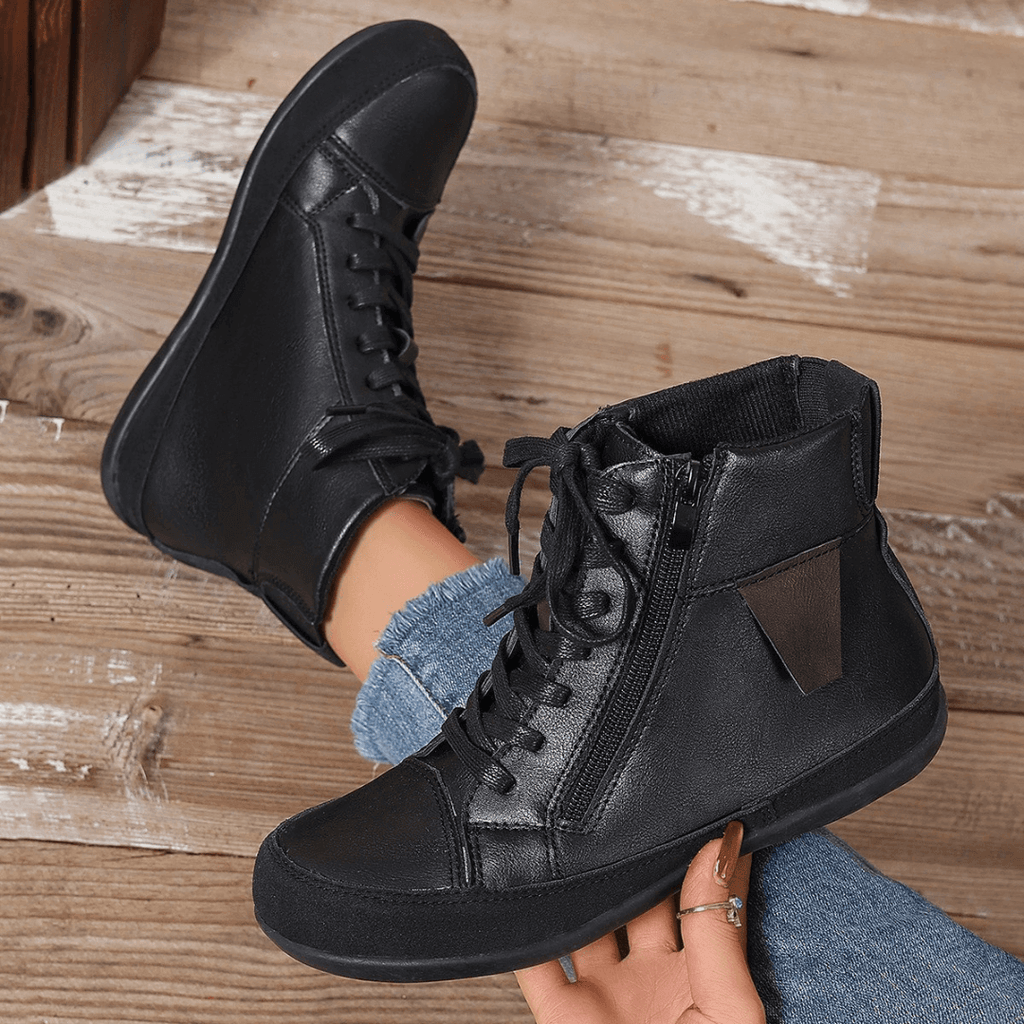 Bottines Femme à Lacets Fermeture Éclair Latérale Bout Rond Casual Automne Hiver - Hiverline