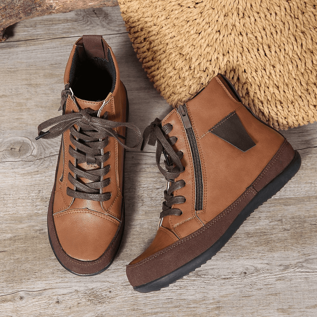 Bottines Femme à Lacets Fermeture Éclair Latérale Bout Rond Casual Automne Hiver - Hiverline