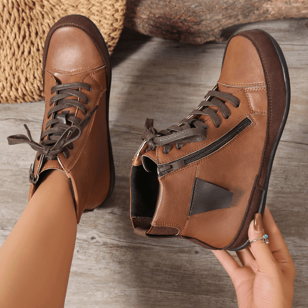Bottines Femme à Lacets Fermeture Éclair Latérale Bout Rond Casual Automne Hiver - Hiverline