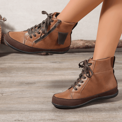 Bottines Femme à Lacets Fermeture Éclair Latérale Bout Rond Casual Automne Hiver - Hiverline
