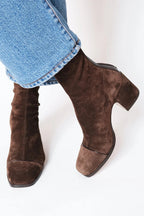 Bottines Femme à Talon Bloc Bout Carré en Suède Casual Bureau - Hiverline