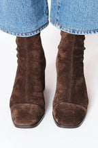 Bottines Femme à Talon Bloc Bout Carré en Suède Casual Bureau - Hiverline